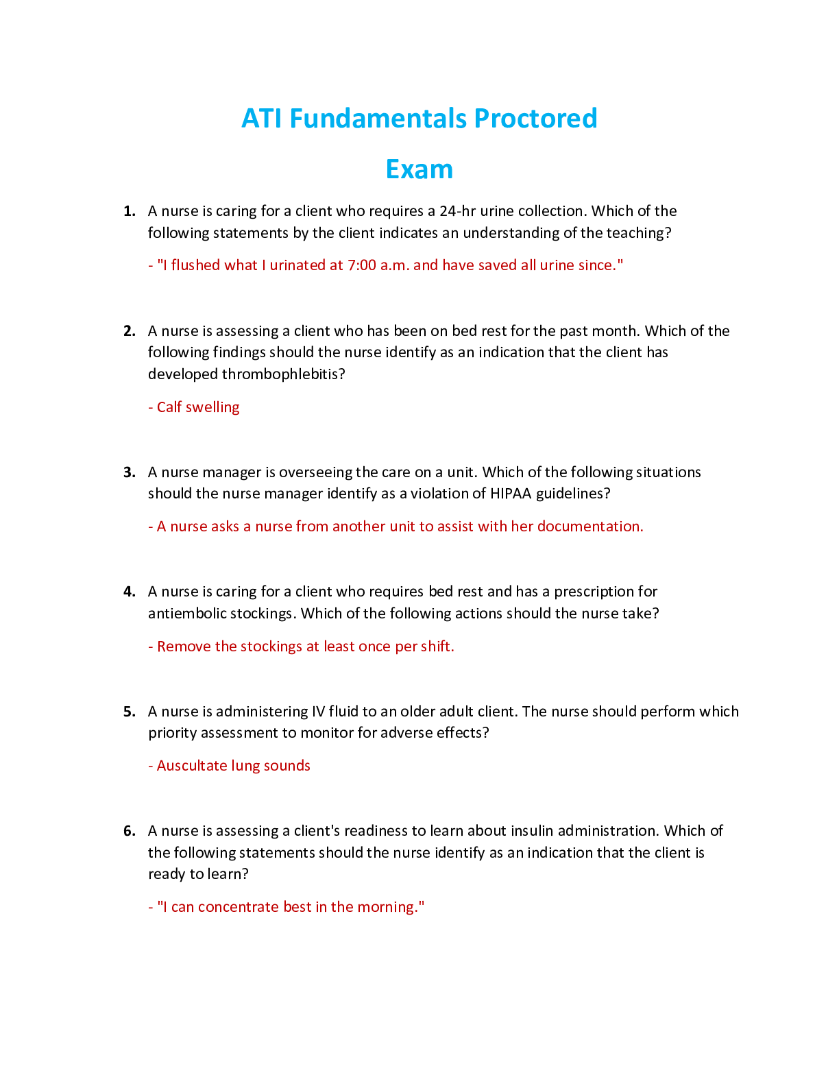 Preview image for ATI Fundamentals Proctored Exam (Latest 2021/2022)